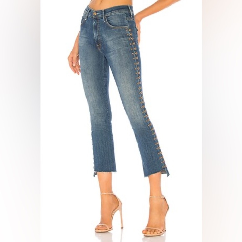 MOTHER The Insider Crop Step Fray Sz 26 Rough Stud Accents Ankle Flare EUC